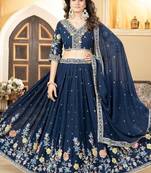 Blue Faux Georgette Lehenga Choli With Thread Embroidery