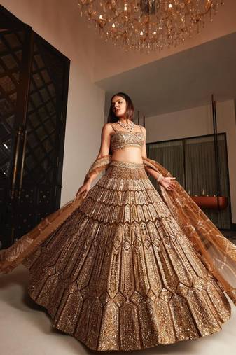 Golden Brown Dori Sequins Embroidery Work Silk Lehenga Choli