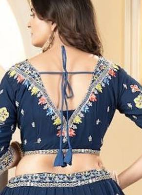Blue Faux Georgette Lehenga Choli With Thread Embroidery 5