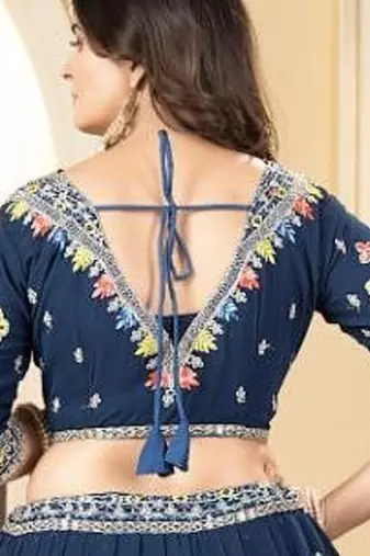 Blue Faux Georgette Lehenga Choli With Thread Embroidery