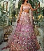 Women's Pink Thread Embroidered Georgette Lehenga Set