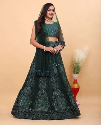 Multi Color Embroidered Silk Lehenga Set With Dupatta 1