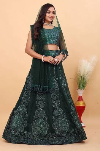 Multi Color Embroidered Silk Lehenga Set With Dupatta