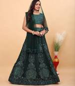 Multi Color Embroidered Silk Lehenga Set With Dupatta