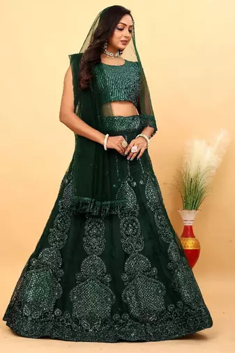 Multi Color Embroidered Silk Lehenga Set With Dupatta