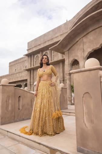 Multi Embroidered Silk Lehenga Set With Dupatta