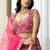 Pink Thread Embroidered Malai Satin Silk Lehenga Set