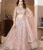 Peach Sequin Embroidered Satin Lehenga Set