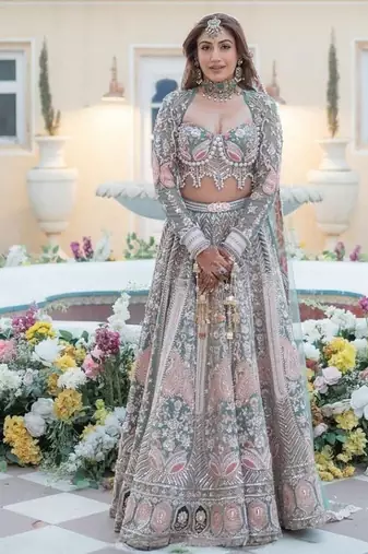 Sea Green Sequin Pearl Embroidered Kasturi Silk Lehenga Set