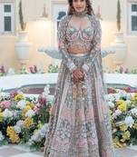 Sea Green Sequin Pearl Embroidered Kasturi Silk Lehenga Set