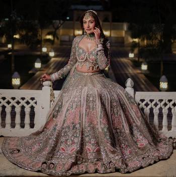 Sea Green Sequin Pearl Embroidered Kasturi Silk Lehenga Set 3