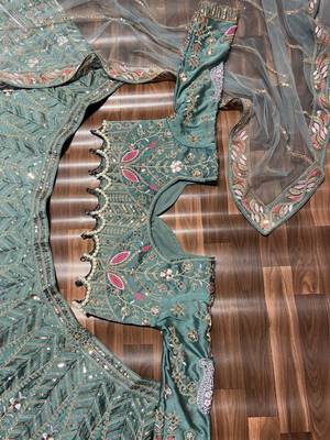 Sea Green Sequin Pearl Embroidered Kasturi Silk Lehenga Set 5