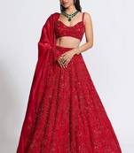 Hot Red Color Sequence Embroidery Silk Lehenga Set With Dupatta