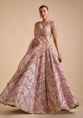Beautiful Pink Colour Chinon Silk Fabric Multi Thread And Heavy Sequins Lehenga Choli 2