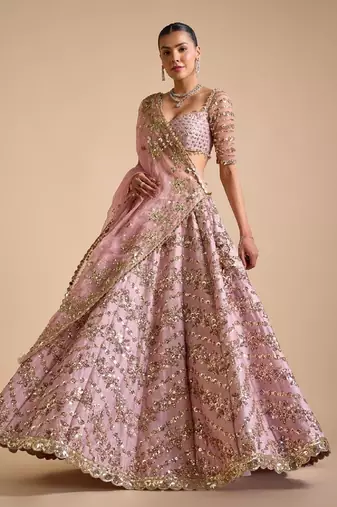Beautiful Pink Colour Chinon Silk Fabric Multi Thread And Heavy Sequins Lehenga Choli