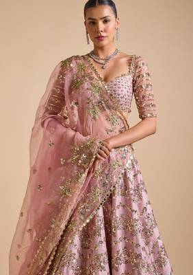 Beautiful Pink Colour Chinon Silk Fabric Multi Thread And Heavy Sequins Lehenga Choli 3