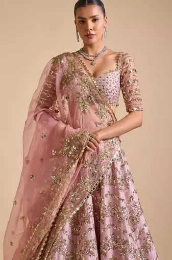 Beautiful Pink Colour Chinon Silk Fabric Multi Thread And Heavy Sequins Lehenga Choli