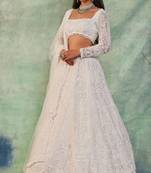 Off White Thread Embroidered Soft Butterfly Net Lehenga Set