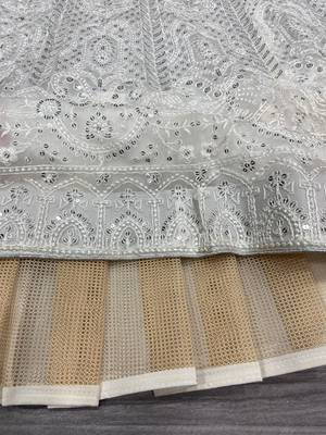 Off White Thread Embroidered Soft Butterfly Net Lehenga Set 4