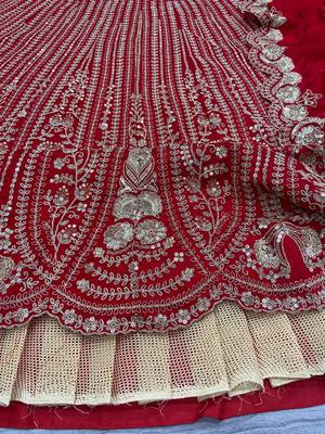 Red Thread Embroidered Boomer Silk Lehenga Set 3