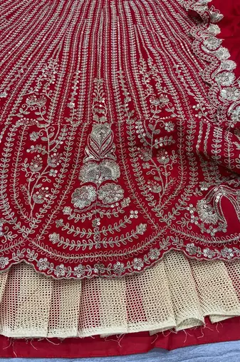 Red Thread Embroidered Boomer Silk Lehenga Set
