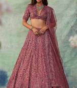 Women's Pink Embroidered Chinon Silk Lehenga Set