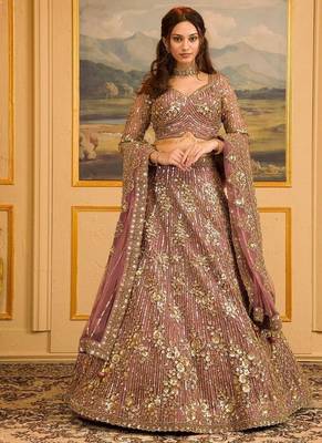 Pink Sequin Dori Embroidered Faux Georgette Lehenga Set 1