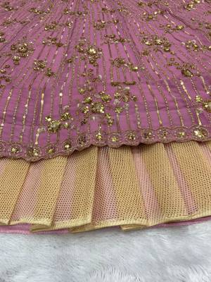 Pink Sequin Dori Embroidered Faux Georgette Lehenga Set 4
