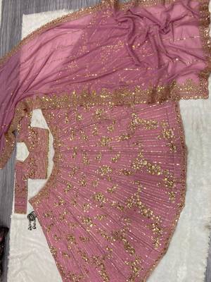 Pink Sequin Dori Embroidered Faux Georgette Lehenga Set 5