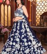 Navy Blue Kasturi Silk Georgette Embroidered Sequins Lehenga Wedding Wear