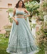 Sky Blue Sequin Embroidered Net Lehenga Set