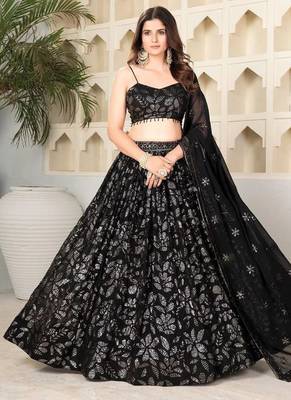 Black Lehenga Choli With Embroidery And Heavy Sequins Work 1