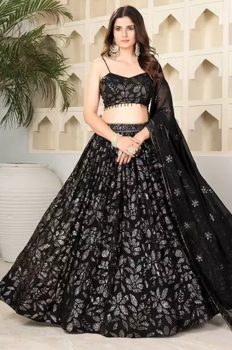 Black Lehenga Choli With Embroidery And Heavy Sequins Work