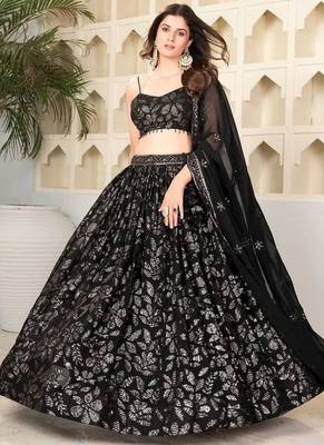 Black Lehenga Choli With Embroidery And Heavy Sequins Work 2