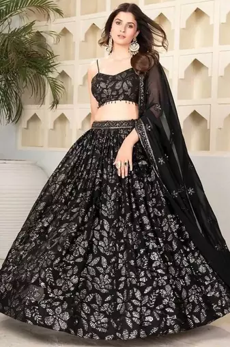Black Lehenga Choli With Embroidery And Heavy Sequins Work
