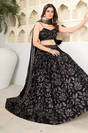 Black Lehenga Choli With Embroidery And Heavy Sequins Work