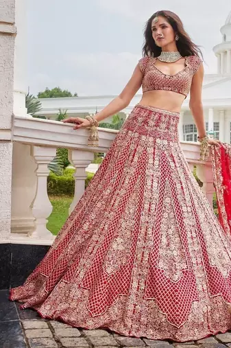 Malai Satin Embroidered Lehenga Choli with Heavy Sequins & Net Dupatta