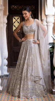 Silver Embroidererd Silk Lehenga Set With Dupatta 1