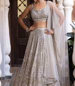Silver Embroidererd Silk Lehenga Set With Dupatta