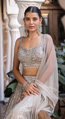 Silver Embroidererd Silk Lehenga Set With Dupatta 2