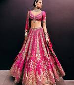 Rani Pink Wedding Lehenga with Embroidery, Heavy Flair & Unstitched Blouse
