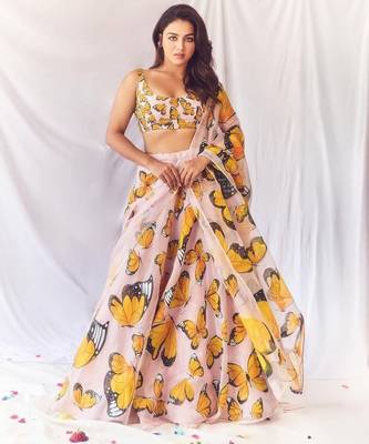 Pink Floral Print Silk Lehenga Set With Dupatta 1