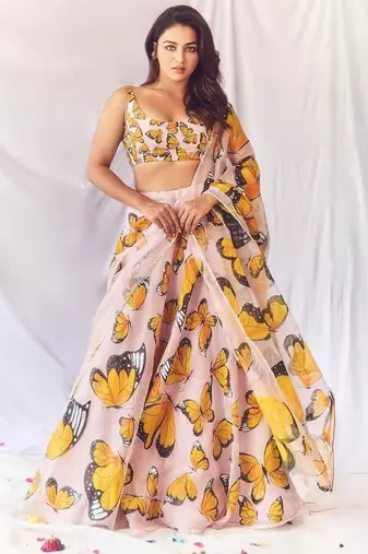 Pink Floral Print Silk Lehenga Set With Dupatta