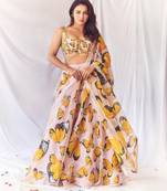 Pink Floral Print Silk Lehenga Set With Dupatta
