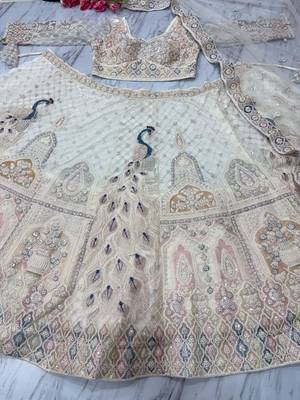 Cream Embroidererd Net Lehenga Set With Dupatta 3
