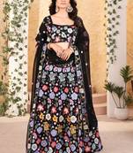 Black Embroidererd Georgette Lehenga Set With Dupatta