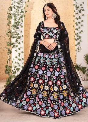 Black Embroidererd Georgette Lehenga Set With Dupatta 3