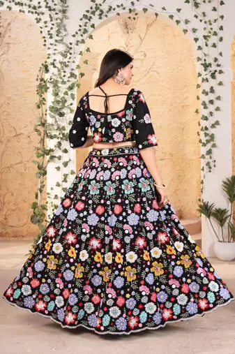 Black Embroidererd Georgette Lehenga Set With Dupatta