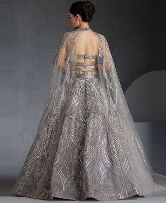 Women's Grey  Embroidered Georgette Lehenga Set With Dupatta 3