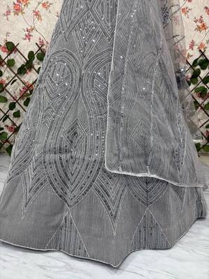 Women's Grey  Embroidered Georgette Lehenga Set With Dupatta 5